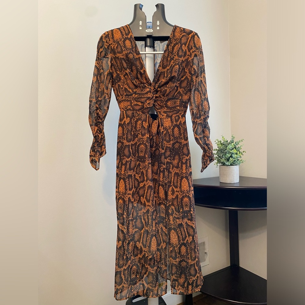 NWT Finder’s Keepers Animal Print Fall Midi Dress Open Side Sz 4 Lana Dress Sz S